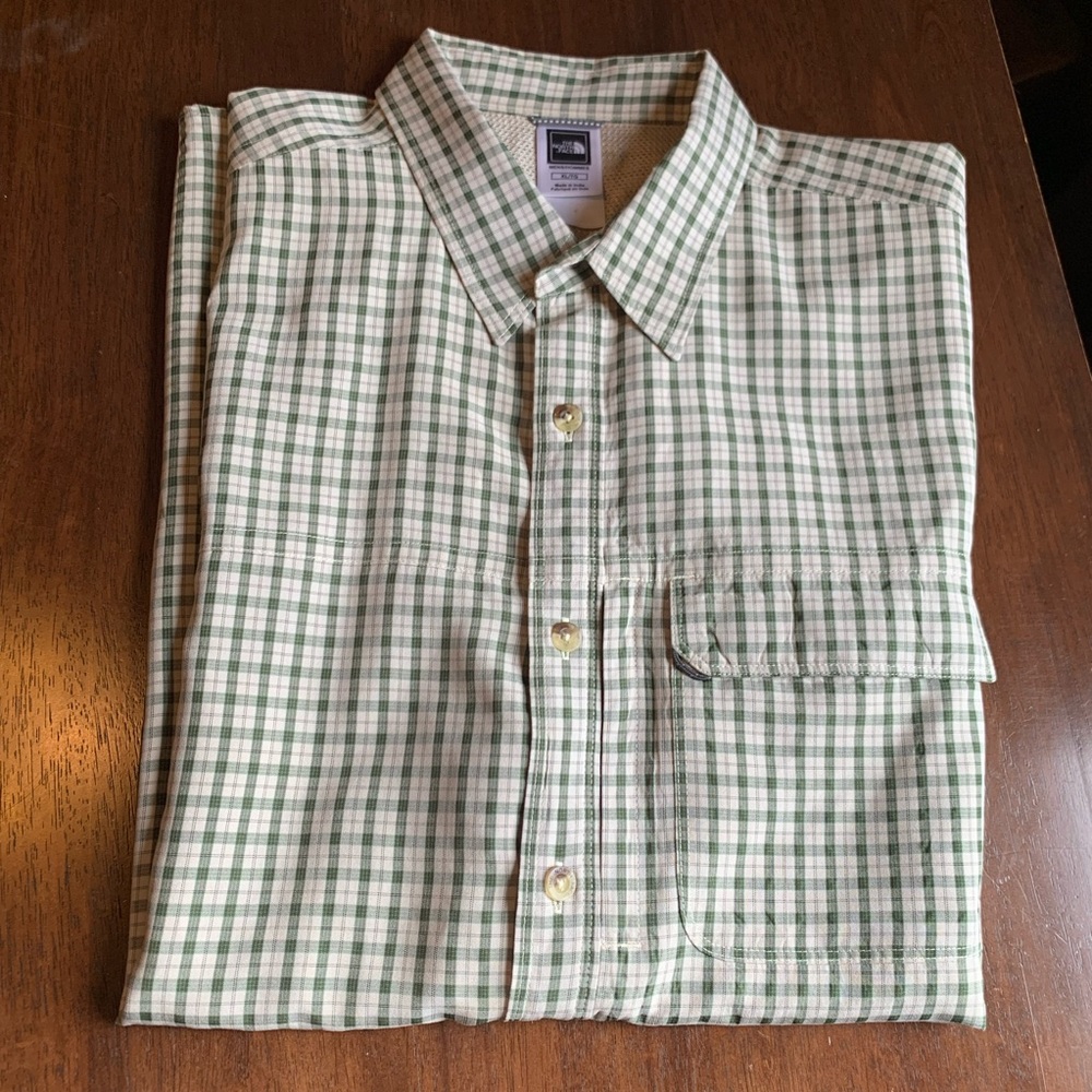 THE NORTH FACE Green Plaid Button Down Short Sleeve Shirt Size XL